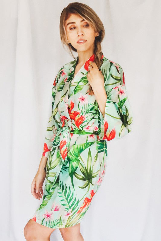 Tropical Floral and Leaf Print Robe