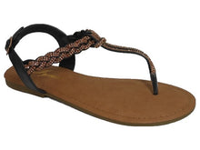 Load image into Gallery viewer, &quot;Tiana&quot; Black and Rose Gold Rhinestone Sandal
