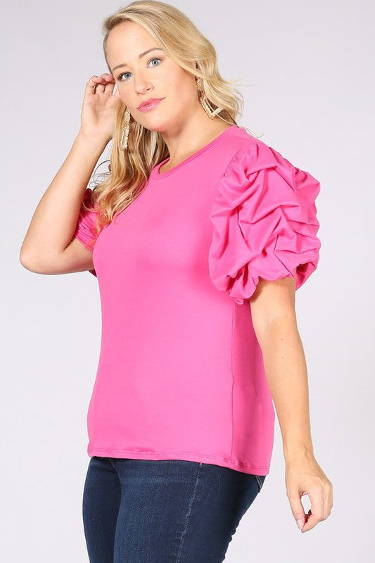 New-design One Shoulder Puff Sleeve Blouse (Color : Hot Pink, Size