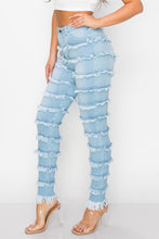 Load image into Gallery viewer, "Frazzle Dazzle" Fringe High Rise Skinny Jeans Light Wash