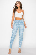 Load image into Gallery viewer, "Frazzle Dazzle" Fringe High Rise Skinny Jeans Light Wash
