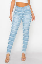 Load image into Gallery viewer, "Frazzle Dazzle" Fringe High Rise Skinny Jeans Light Wash