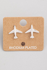 Silver Rhodium Plated "Take Flight" Airplane Earrings