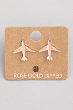 Load image into Gallery viewer, Rose Gold Dipped "Take Flight" Airplane Earrings