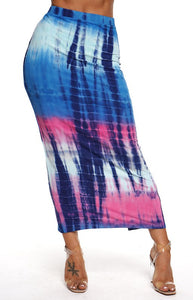 "Bria" Tie-Dye Midi Skirt Blue