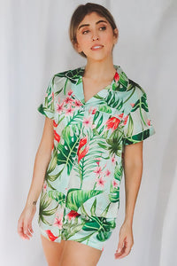 Tropical Floral and Leaf Print Pajama Short Set