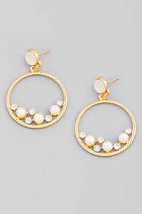 "Janet" Circular Pearl & Rhinestone Hoop Earrings