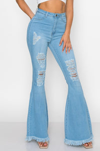 Distressed High Waisted Bell Bottom Jeans