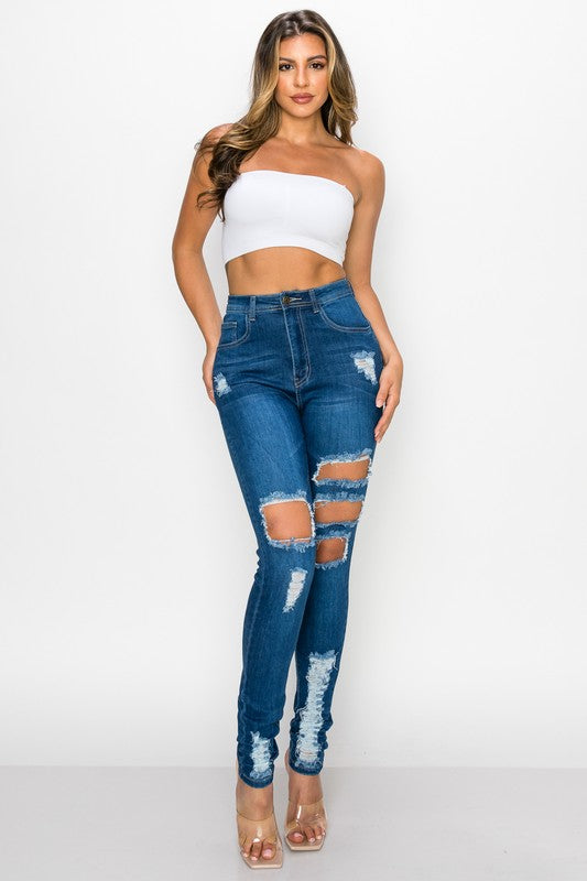 Distressed High Rise Skinny Jeans