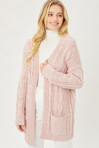 "Make Me Blush" Cable Knit Oversized Open Front Cardigan