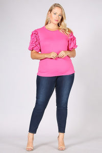 Hot Pink Puff Sleeve Blouse