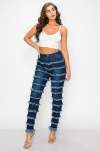 "Frazzle Dazzle" Fringe High Rise Skinny Jeans Dark Wash