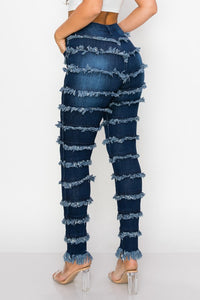 "Frazzle Dazzle" Fringe High Rise Skinny Jeans Dark Wash