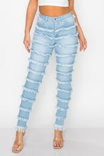 Load image into Gallery viewer, &quot;Frazzle Dazzle&quot; Fringe High Rise Skinny Jeans Light Wash
