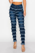 Load image into Gallery viewer, &quot;Frazzle Dazzle&quot; Fringe High Rise Skinny Jeans Dark Wash
