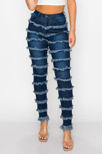 "Frazzle Dazzle" Fringe High Rise Skinny Jeans Dark Wash