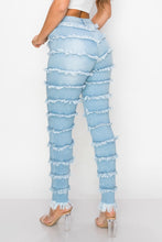Load image into Gallery viewer, &quot;Frazzle Dazzle&quot; Fringe High Rise Skinny Jeans Light Wash
