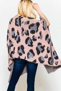 Pink Leopard Open Front Poncho One Size Fits Most