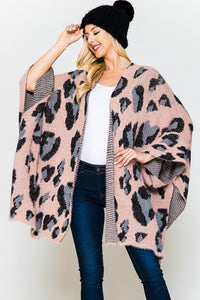 Pink Leopard Open Front Poncho One Size Fits Most