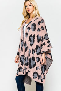 Pink Leopard Open Front Poncho One Size Fits Most