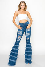 Load image into Gallery viewer, &quot;Top Tier&quot; Distressed High Waisted Wide Leg Jeans with Fringe
