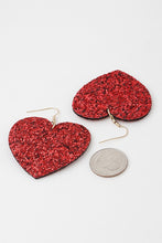 Load image into Gallery viewer, Red Glitter Heart Earrings
