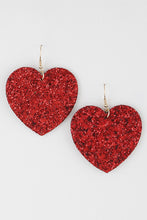 Load image into Gallery viewer, Red Glitter Heart Earrings

