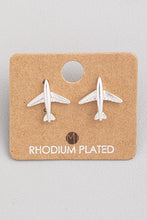 Load image into Gallery viewer, Silver Rhodium Plated &quot;Take Flight&quot; Airplane Earrings
