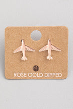 Load image into Gallery viewer, Rose Gold Dipped &quot;Take Flight&quot; Airplane Earrings
