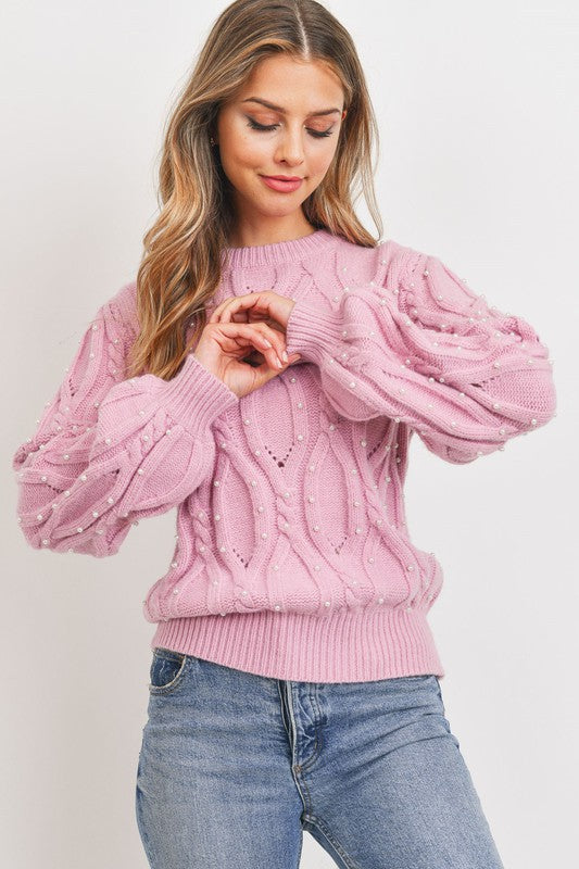 Sweet Pearl” Pink Cable Knit Sweater – Gallivant Style