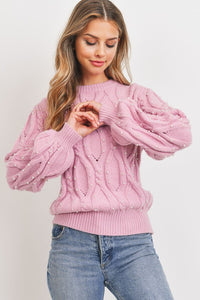 “Sweet Pearl” Pink Cable Knit Sweater