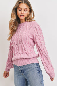 “Sweet Pearl” Pink Cable Knit Sweater