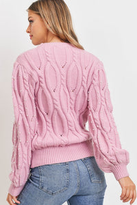 “Sweet Pearl” Pink Cable Knit Sweater