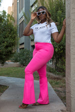 Load image into Gallery viewer, “Made To Gallivant” Neon Pink Super Stretch Bell Bottom Jeans
