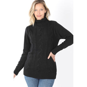 Black  Braided Turtleneck Sweater